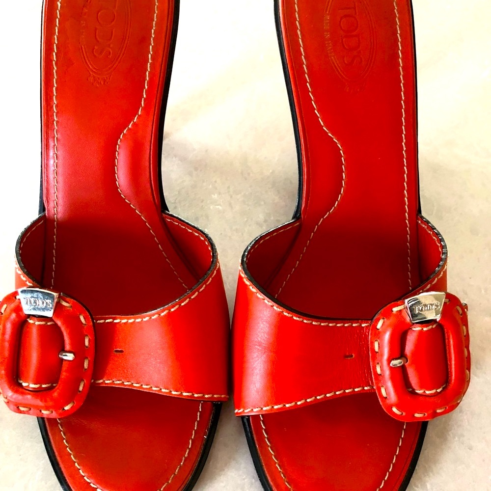 Tod’s Slides Coral Color High Hells in good condition 100% authentic